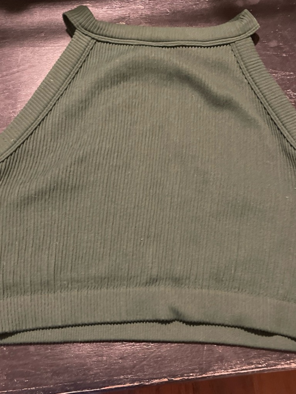 aerie Ribbed High-Neck Crop Tank in Olive